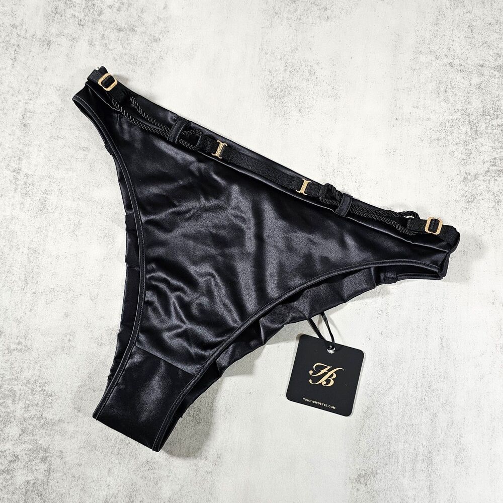 Honey Birdette Shibari Black High Waisted Satin Brief Panty Size L